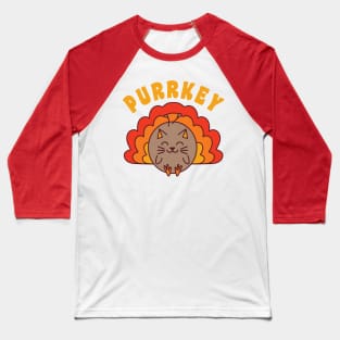 Purrkey Turkey Cat Pun Funny Thanksgiving Cat Lover Kawaii Baseball T-Shirt